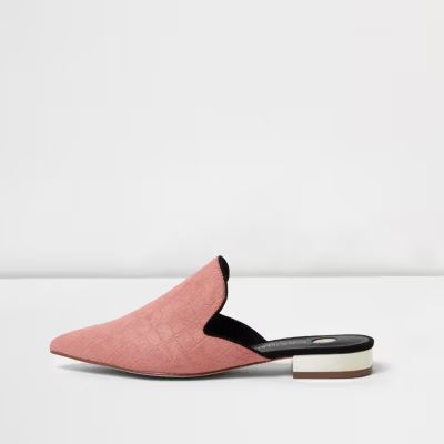 Pink pony hair slip on mules | River Island (US)