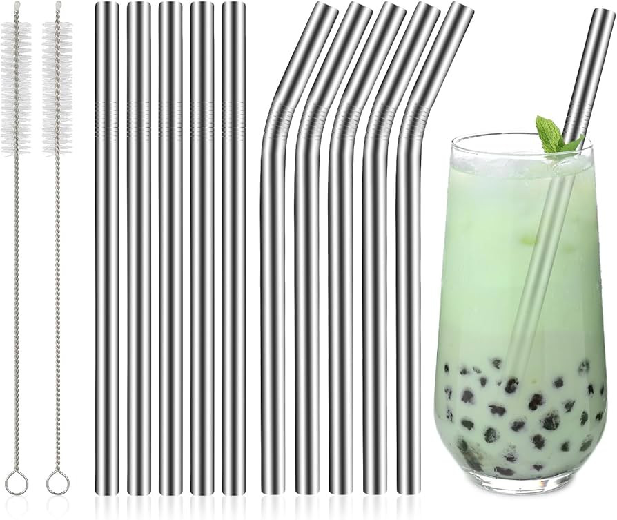 [10 Pcs] Reusable Metal Boba Straws - 9.45" Long 0.47" Wide Stainless Steel Boba Straw for Smooth... | Amazon (US)