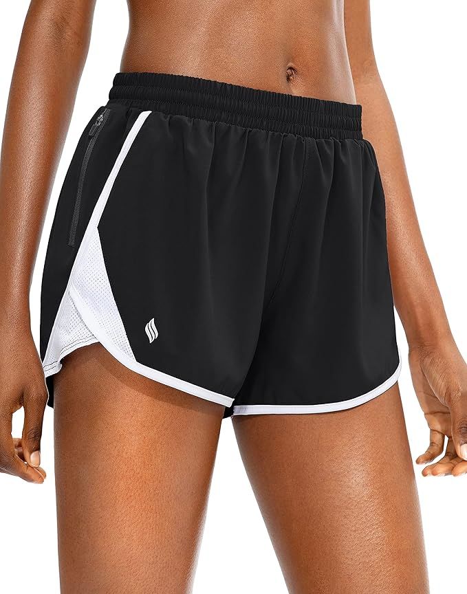 SANTINY Women's Running Shorts with Zipper Pocket Quick Dry Athletic Workout Gym Shorts for Women... | Amazon (US)