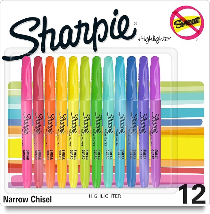 Sharpie Pocket Highlighters, Chisel Tip, Quick Dry, Assorted Fluorescent Colors, 12 Count - For S... | Amazon (US)