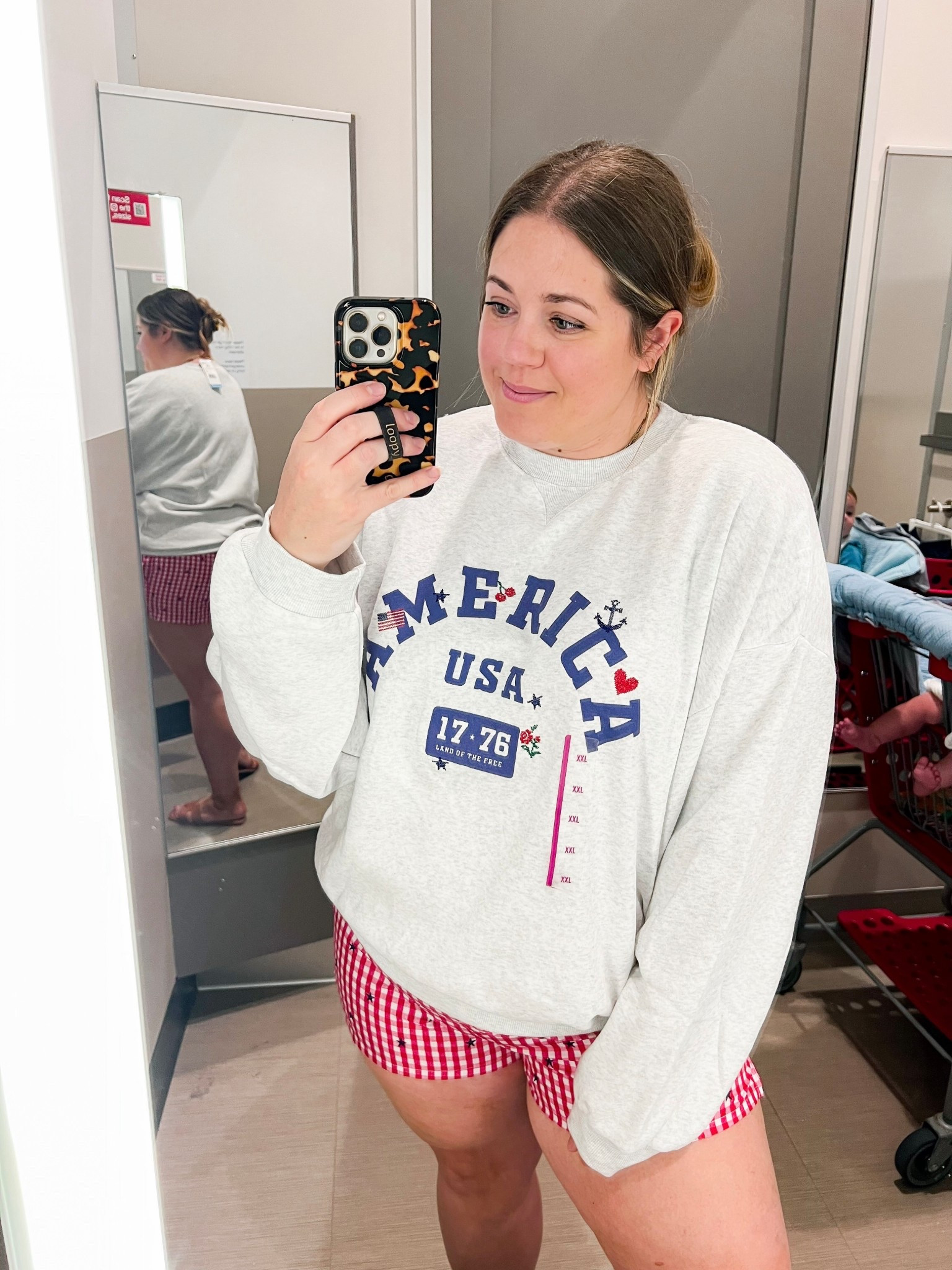 Another cute patriotic find for summer 🇺🇸 This America sweatshirt is perfect for Memorial Day, Fourth of July, lake weekends, beach trips, or casual summer nights with shorts. Some sizes are currently stocked online, but sizing may come and go — so keep an eye out if your size is out right now!

Keywords:
patriotic sweatshirt, America sweatshirt, USA sweatshirt, Fourth of July outfit, 4th of July outfit, Memorial Day outfit, Labor Day outfit, patriotic outfit, red white and blue outfit, summer sweatshirt, casual summer outfit, lake outfit, beach trip outfit, summer vacation outfit, Americana style, midsize outfit, plus size outfit, Target finds, affordable fashion, mom style, casual mom outfit, comfy outfit, oversized sweatshirt, graphic sweatshirt, patriotic graphic sweatshirt, red gingham shorts, gingham shorts, summer shorts, Fourth of July shorts, Memorial Day shorts, festive summer outfit, holiday weekend outfit, cookout outfit, backyard BBQ outfit, casual holiday outfit, LTK finds, summer style, easy outfit idea

#LTKMidsize #LTKSeasonal