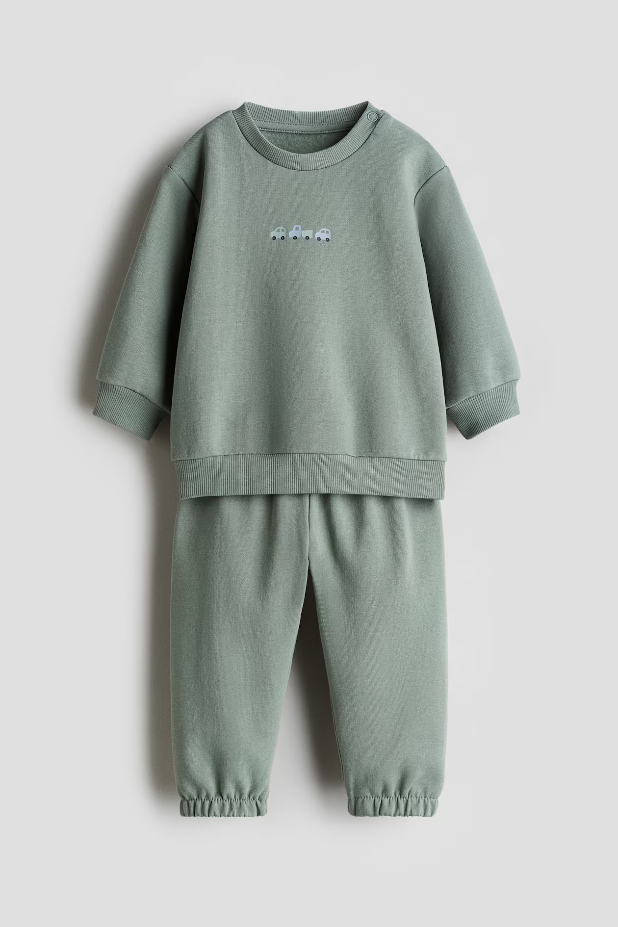 2-piece Sweatsuit - Dusty green/cars - Kids | H&M US | H&M (US + CA)