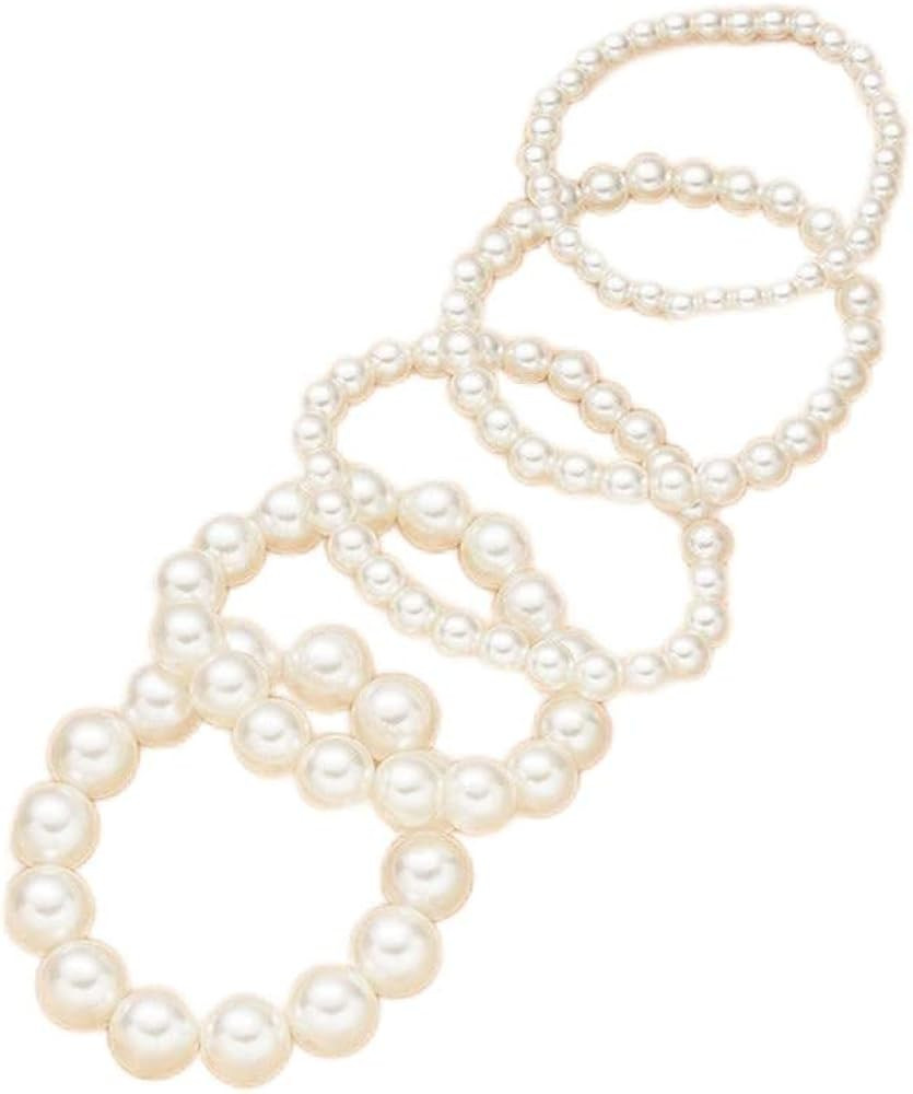 Layered Pearl Stretch Bracelets Set for Women Stackable Bracelets for Girls Multi Layer costume P... | Amazon (US)