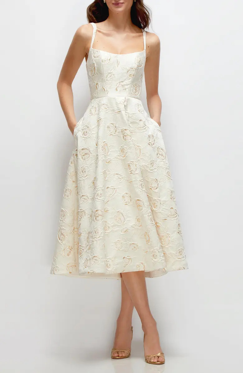 Metallic Rosette Cocktail Midi Dress | Nordstrom