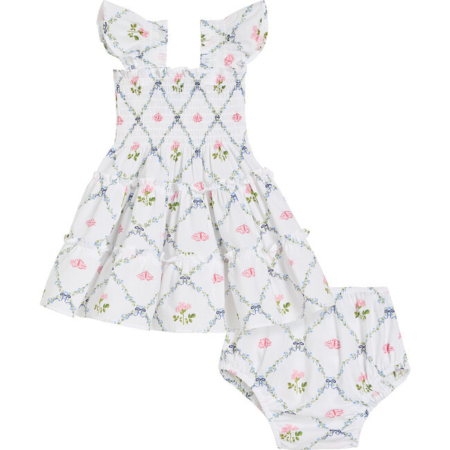 Hill House Home | The Baby Ellie Butterfly Trellis Print Nap Dress, (White, Size 12-18M) | Maisonette | Maisonette