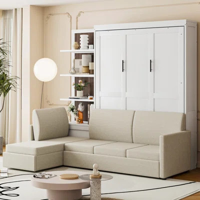 Queen Size Murphy Bed with Sofa and Shelves | Wayfair North America