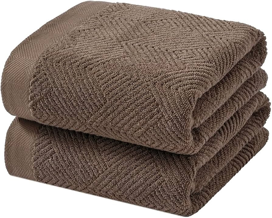 sense gnosis Chocolate Bath Towel Set of 2 Premium 100% Cotton Herringbone Striped Weave Ultra So... | Amazon (US)