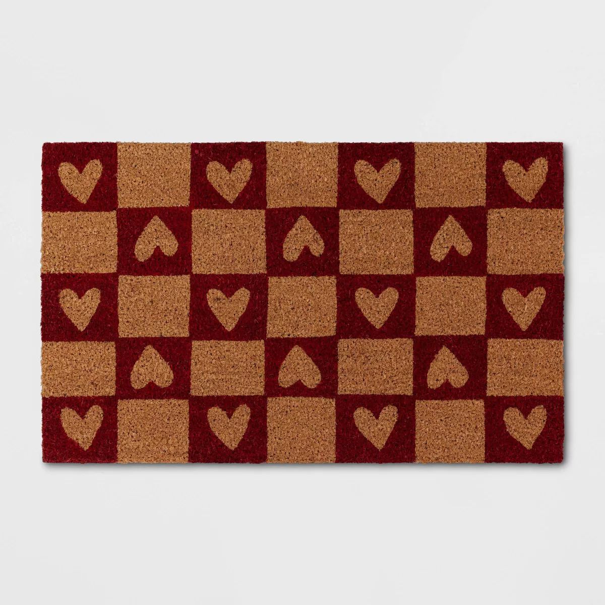 1'6"x2'6" Checkered Hearts Coir Doormat Red - Threshold™ | Target