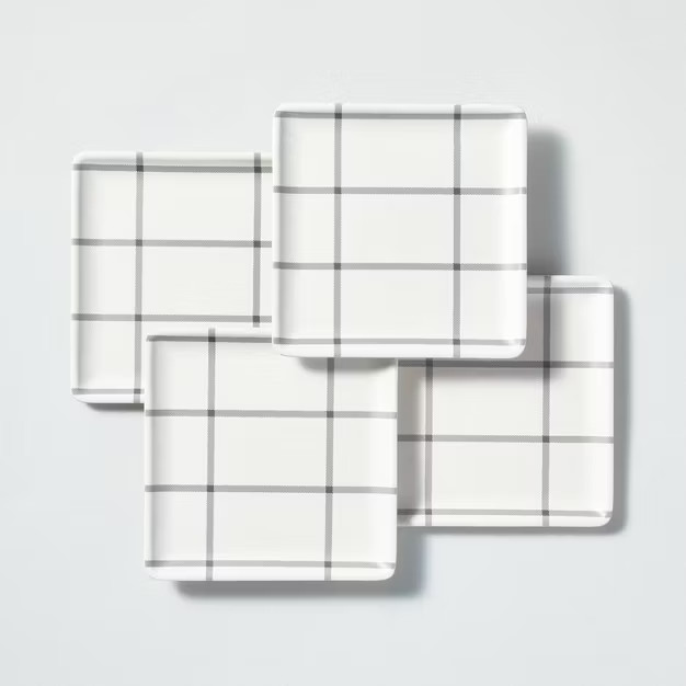 4pk Grid Pattern Bamboo-Melamine Appetizer Plate Set Gray/Cream - Hearth & Hand™ with Magnolia | Target
