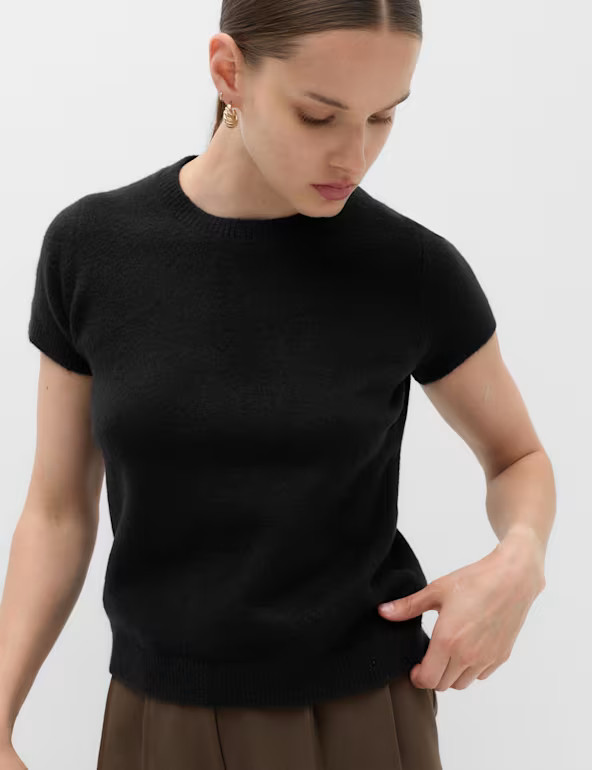 Crew Neck Short Knitted Top With Wool | Marks & Spencer (UK)