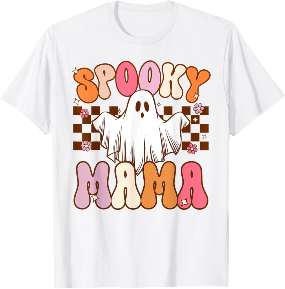 Spooky Mama Halloween Mom Ghost Costume Retro Groovy T-Shirt | Amazon (US)