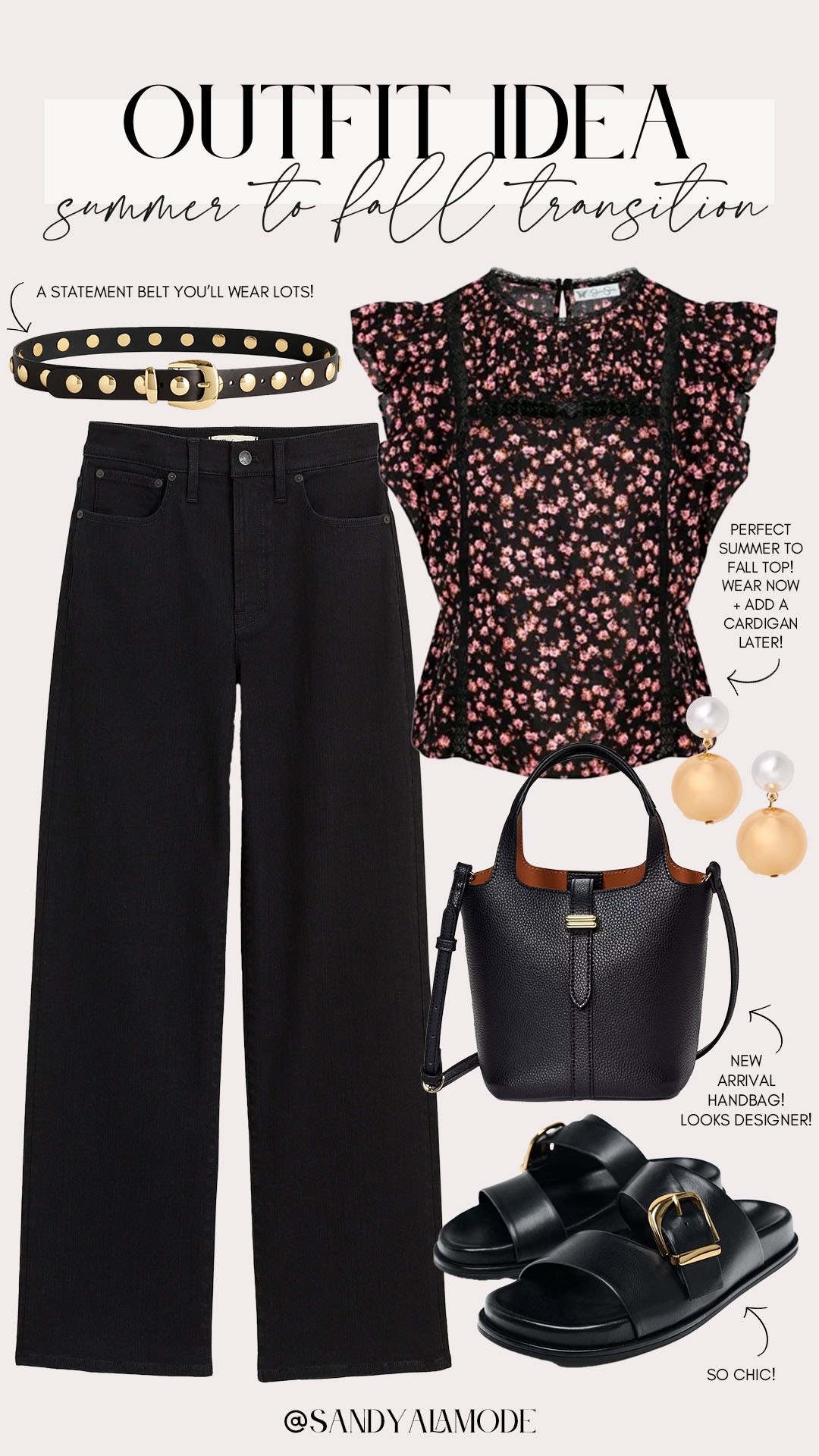 Summer to fall transitional outfit. Late summer date night style. Walmart fashion. Floral ruffle sleeve blouse. Target new handbag. Chic early fall outfit idea  

#LTKSeasonal #LTKFindsUnder100 #LTKStyleTip