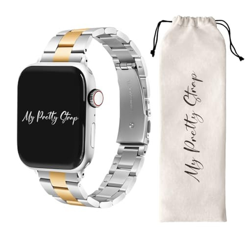 My Pretty Strap – Elegant Stainless Steel Band for Apple Watch – Feminine Fit (4.9–7.3 Inches / 125–185 mm) – Compatible Sizes 38/40/41/42/44/45/49MM – Gold, Silver – Queen Vogue | Amazon (US)