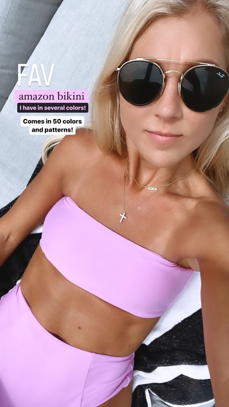 Fav amazon bikini. I have in several colors and prints. It comes in 50! Wearing a small. Top is lined well! Linking my sunglasses and necklaces as well. Amazon find amazon finds amazon summer amazon swimsuits summer vacation outfits beach outfits layered jewelry cross necklace initial necklace 

#LTKSeasonal #LTKswim #LTKtravel