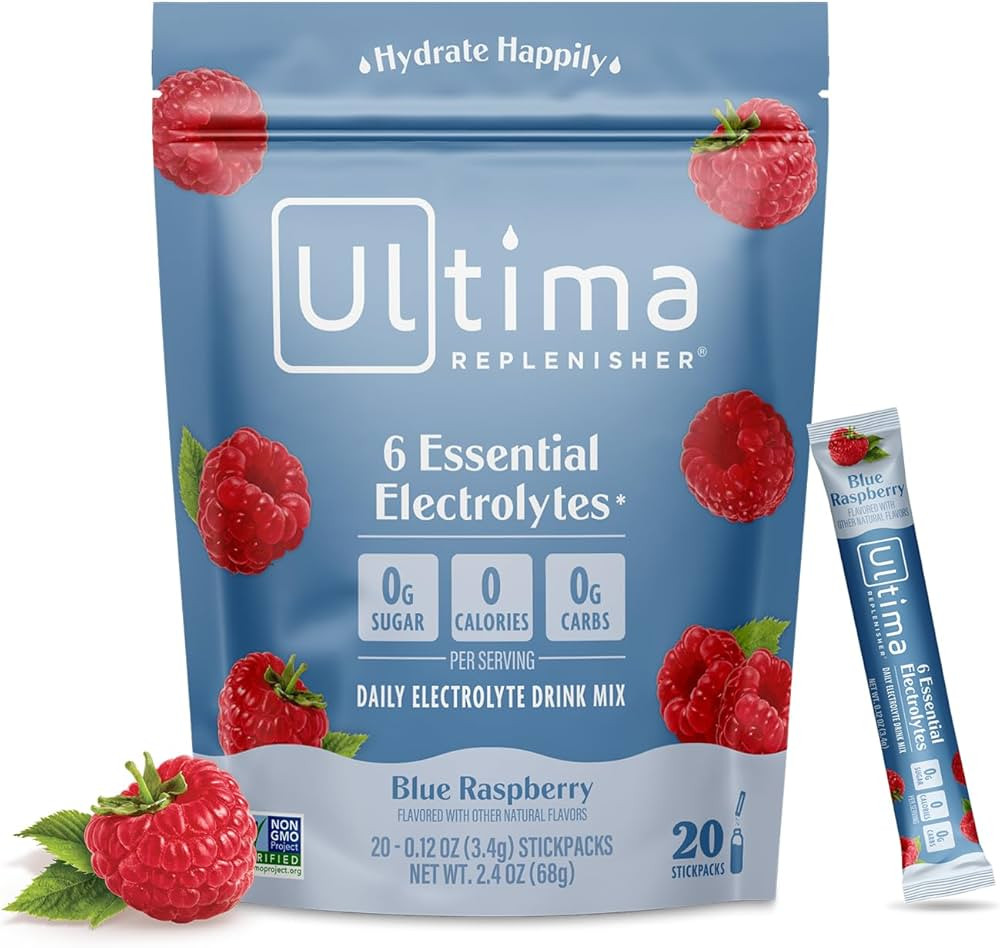 Ultima Replenisher Daily Electrolyte Drink Mix – Blue Raspberry, 20 Stickpacks – Hydration Pa... | Amazon (US)