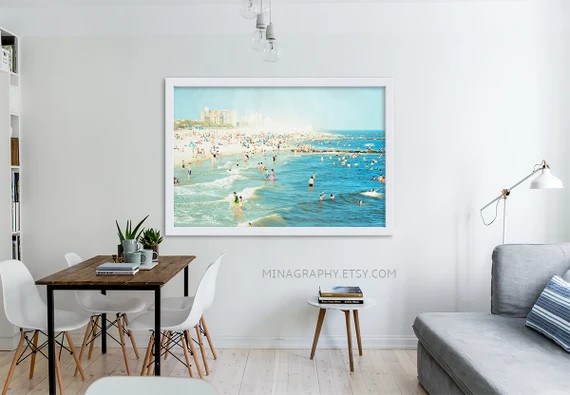 Large Scale Print Living Room Decor // Oversized Beach Photography // Navy Blue, Blue, Light Blue Wa | Etsy (US)
