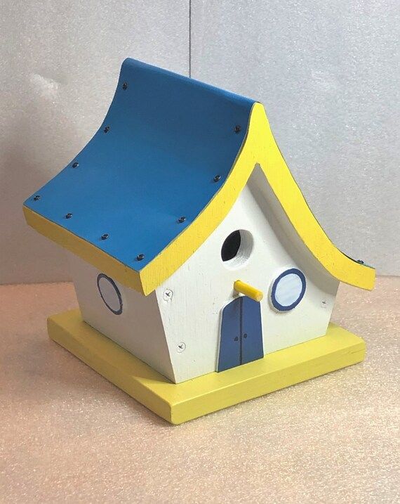 Alpine Cottage Birdhouse  Blue Yellow & White | Etsy | Etsy (US)