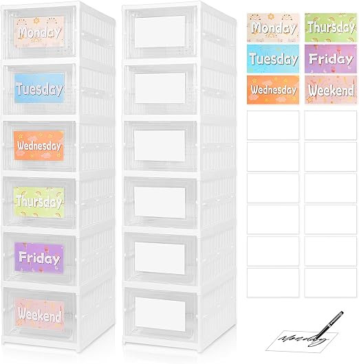 6 Shelf Weekly Clothes Organizer for Kids, Foldable Days of the Week Clothes Organizer with 18 La... | Amazon (US)