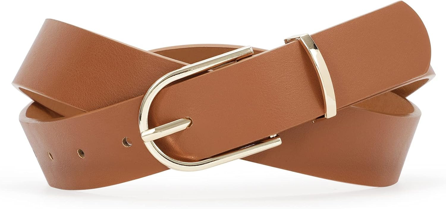 SANSTHS Women Leather belt Faux leather Chic Belt for Jeans Solid Color with Long Gold Curved Pin... | Amazon (US)