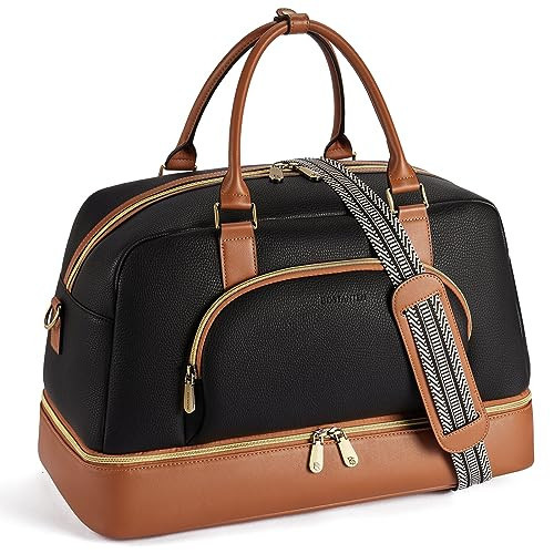 BOSTANTEN Weekender Bags for Women Leather Travel Duffle Bag Carry On Large Tote Duffel with Shoe Compartment and Trolley Sleeve | Amazon (US)