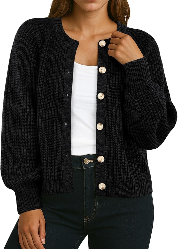 GRECERELLE Women's Chunky Open Front Sweater Long Sleeve Button Knit Short Loose Cardigan Outerwe... | Amazon (US)