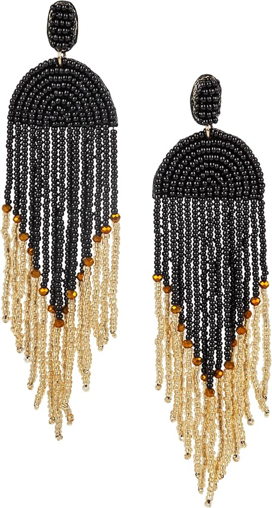 SPUNKYsoul Handmade Beaded Boho Earrings, Ombre Mixed Metallic Seed Bead Long Fringe Statement Ea... | Amazon (US)