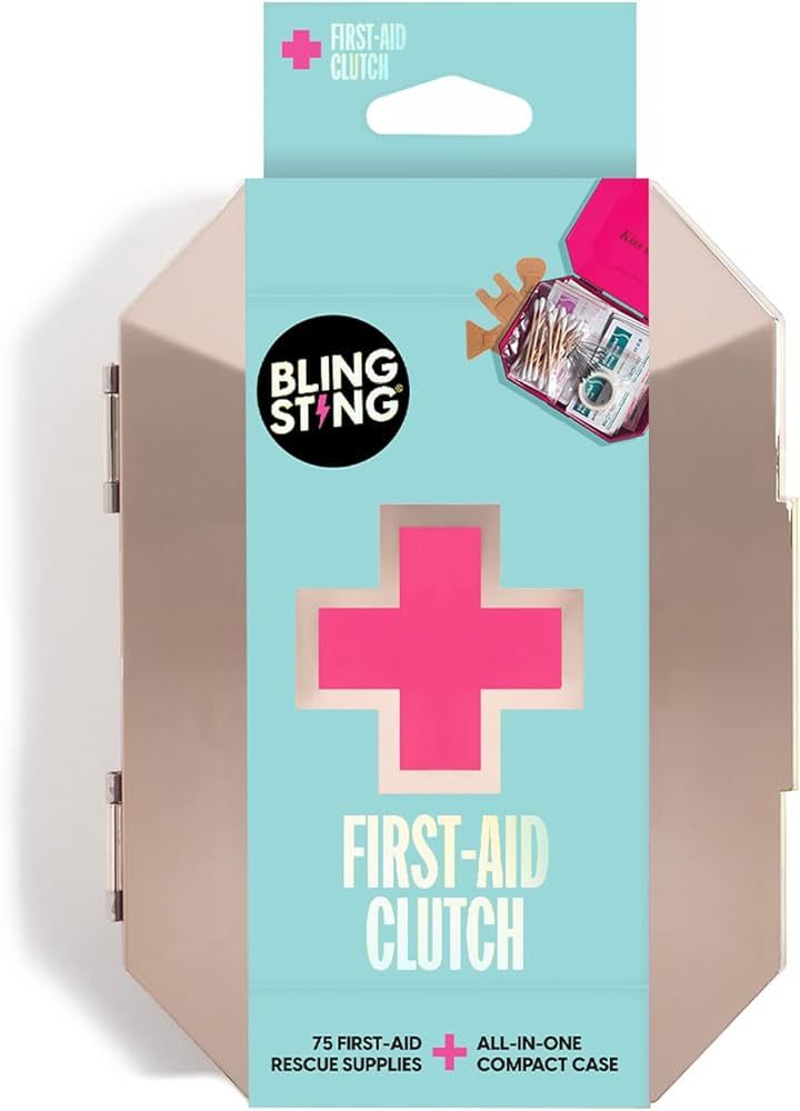 BLINGSTING First Aid Kit, 75 Essential First-aid Supplies, Wipes, Bandages, Gold Travel Case, Mini Emergency, Cute Car Accessories for Women, Home, Purse, Auto, Pink Interior Decor, Glovebox | Amazon (US)