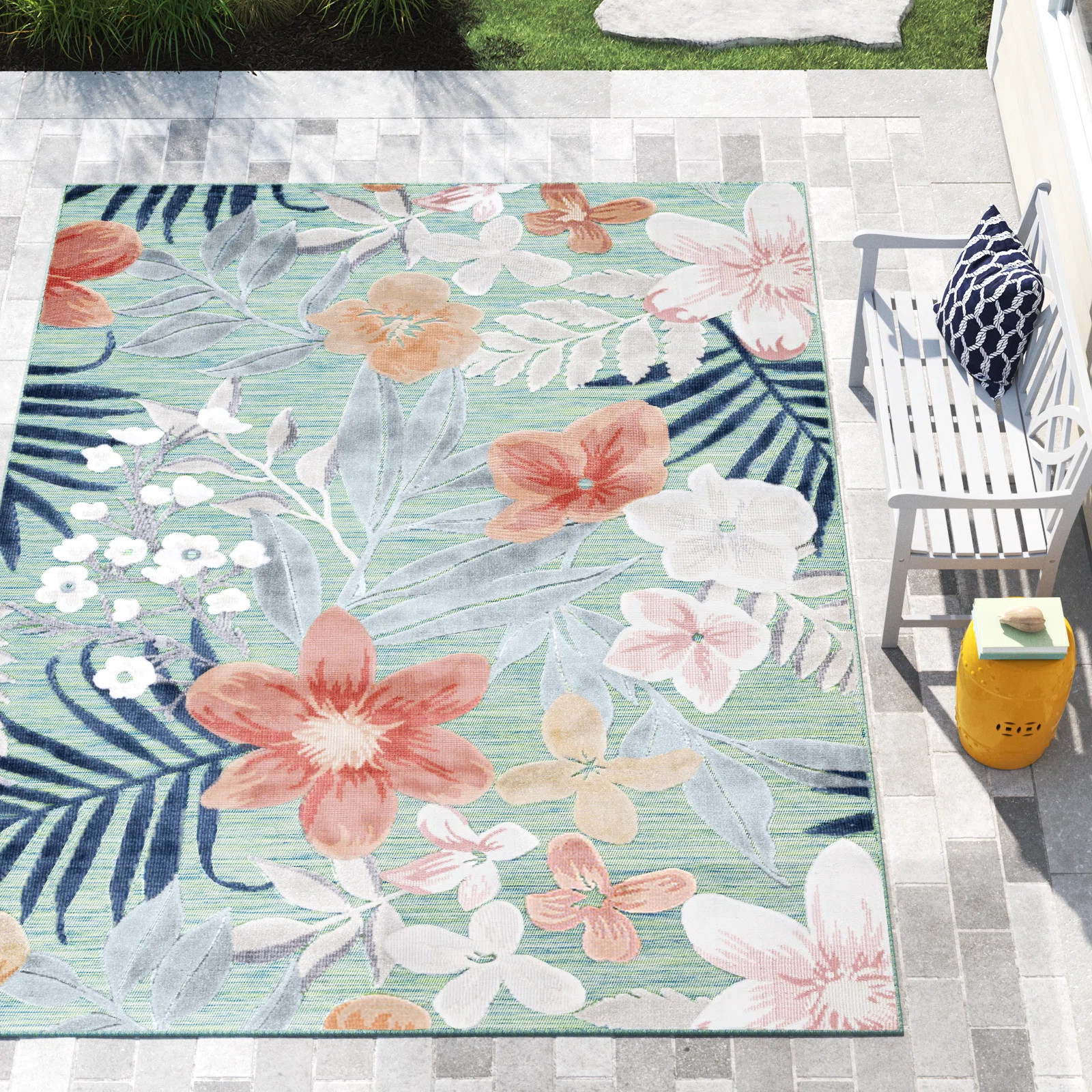 Shutesbury Floral Green/Rust/Navy Indoor / Outdoor Area Rug | Wayfair North America