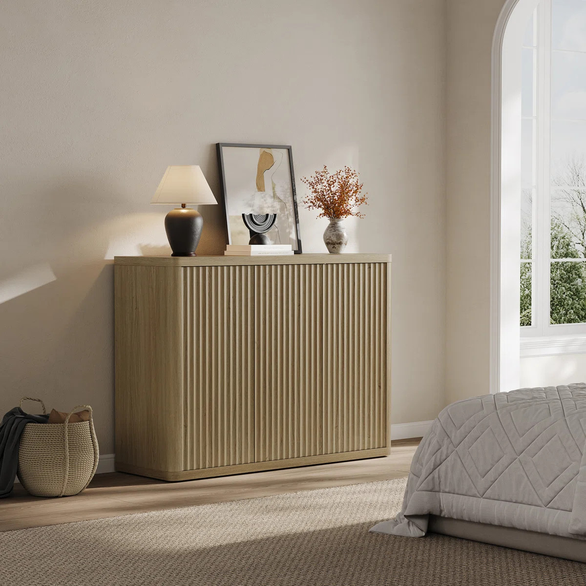 Cesiro 46.65'' W Sideboard With 3 Fluted Doors And Adjustable Shelves | Wayfair North America