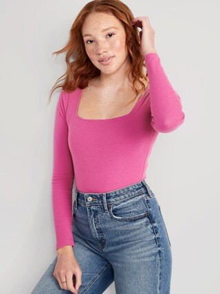 Long-Sleeve Square-Neck Rib-Knit Bodysuit for Women | Old Navy (US)
