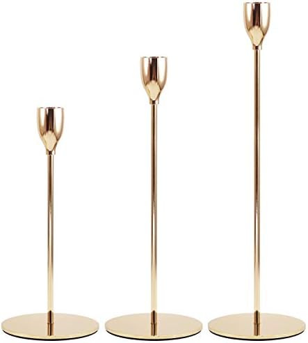 Earnest Living Gold Candle Holders for Taper Candles Set of 3, Decorative Candlestick Holder for ... | Amazon (US)