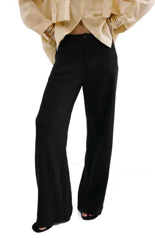 MANGO Cotton Double Gauze Straight Leg Pants in Black at Nordstrom, Size X-Small | Nordstrom
