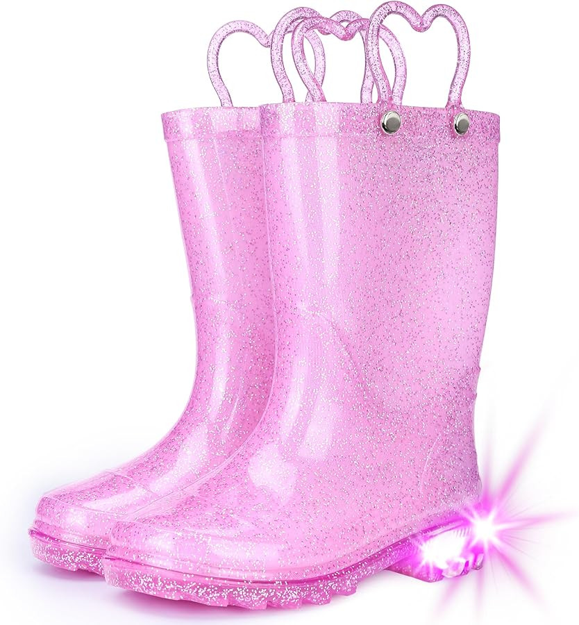 Toddler Rain Boots Girls Rain Boots - Glitter Light Up Kids Rain Boots with Easy-On Handles Light... | Amazon (US)