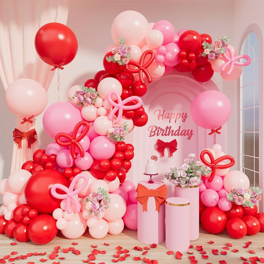 DBKL Pink Balloon Garland Arch Kit, Coquette Birthday Decorations, 162Pcs Bow Red Pink White Ball... | Amazon (US)