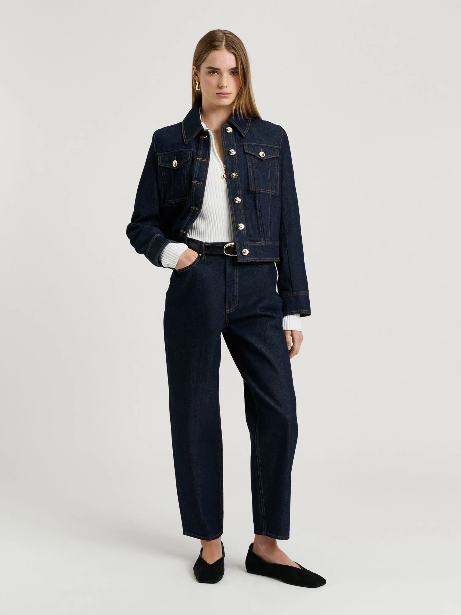 DARK INDIGO CROPPED BARREL LEG JEAN | Veronika Maine AU