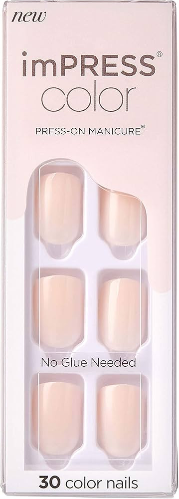 KISS imPRESS No Glue Mani Press On Nails, Color, 'Point Pink', Pink, Short Size, Squoval Shape, I... | Amazon (US)