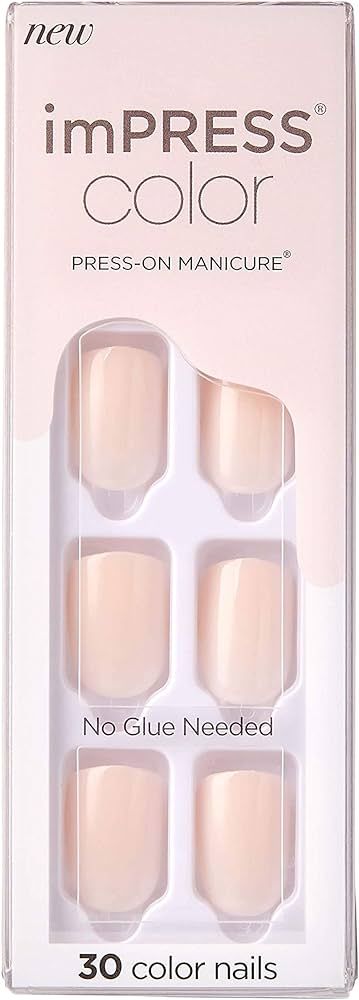 KISS imPRESS No Glue Mani Press On Nails, Color, Point Pink', Pink, Short Size, Squoval Shape, In... | Amazon (US)