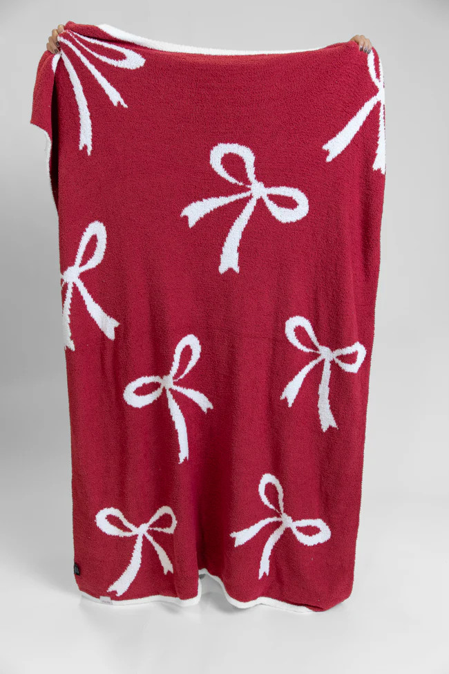 Make Me Believe Red and Cream Bows Blanket | Pink Lily
