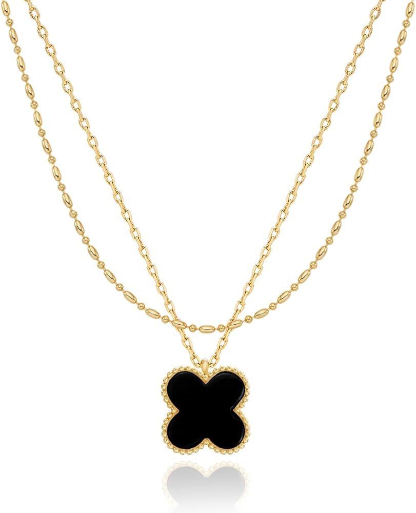 Layered Necklaces for Women 14K Gold Plated Dainty Gold Necklace Lucky Clover Heart Butterfly Pen... | Amazon (US)