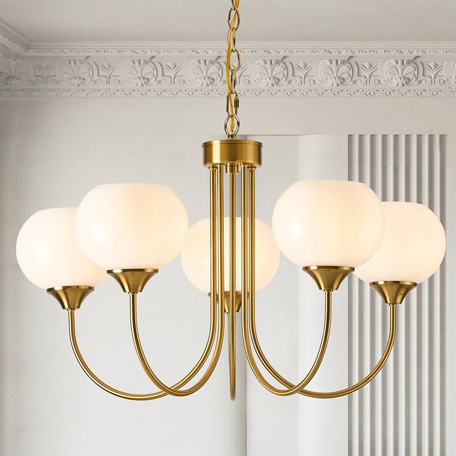 Modern Globe Chandelier 5 Light Mid Century White Milk Glass Vintage Sputnik Hanging Chandeliers ... | Amazon (US)