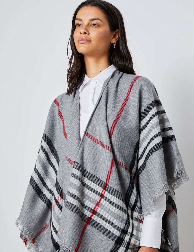Women's Grey & Red Plaid Shawl | Hawes & Curtis | Hawes and Curtis (US & CA)
