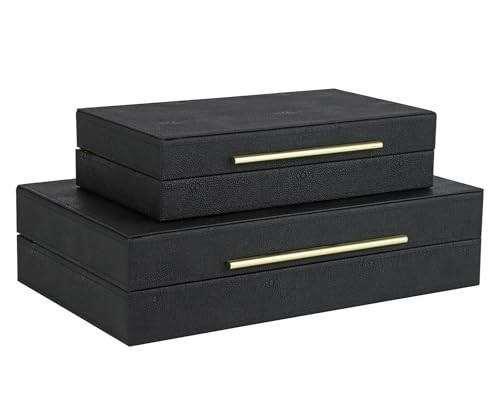 HofferRuffer Faux Leather Decorative Boxes Set of 2, Large Nesting Keepsake Box Accessory Organizer Jewelry Organizer with Hinged Lid, Stacking Storage Box Container for Home or Office (Black) | Amazon (US)