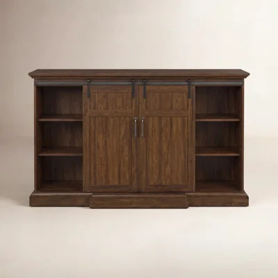 Virginia 68" Infrared Electric Fireplace Entertainment Center in Espresso w/ 28" Firebox & Barn Doors | Wayfair North America