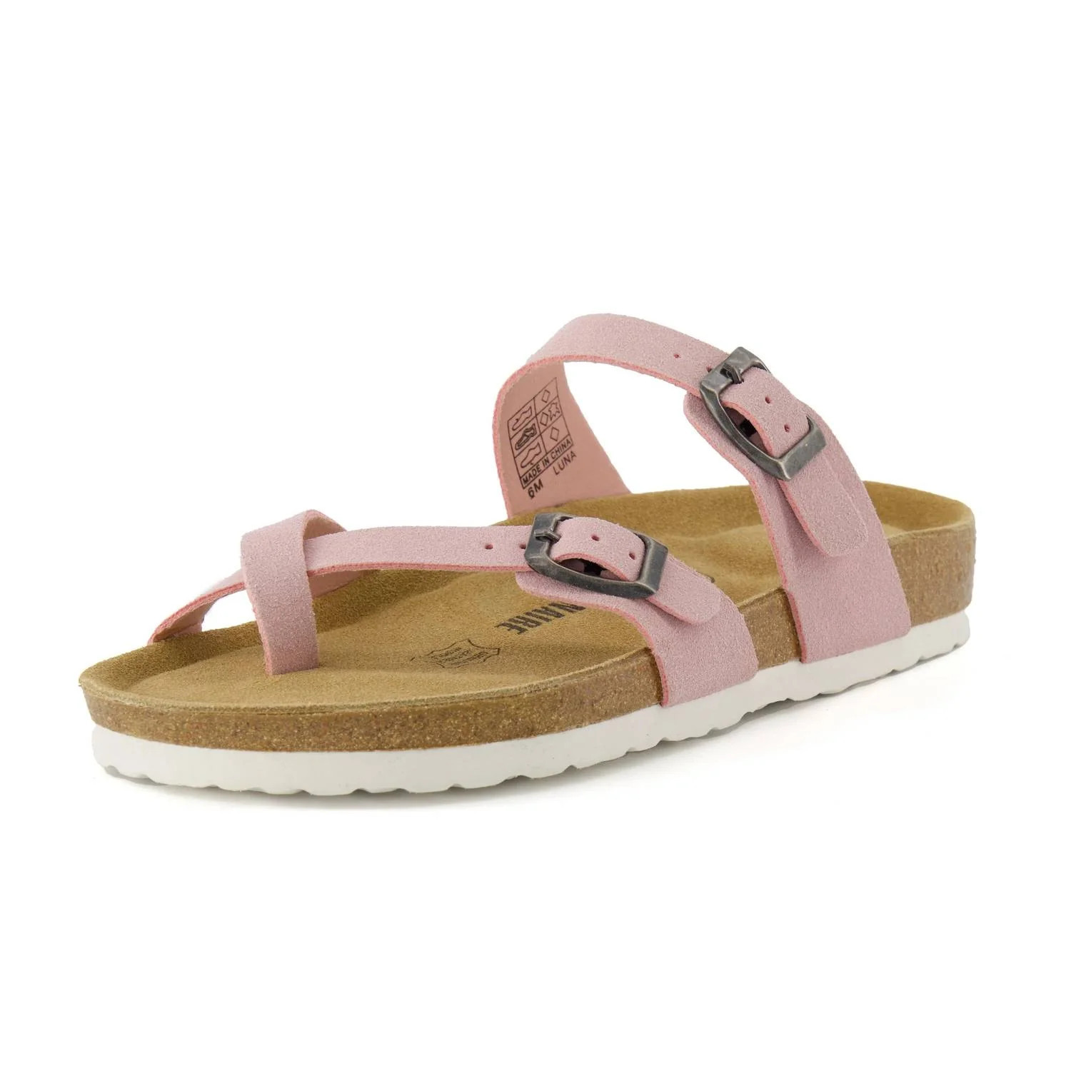 Women's Luna Cork Footbed Sandals In Pink Vegan Suede | Shop Simon