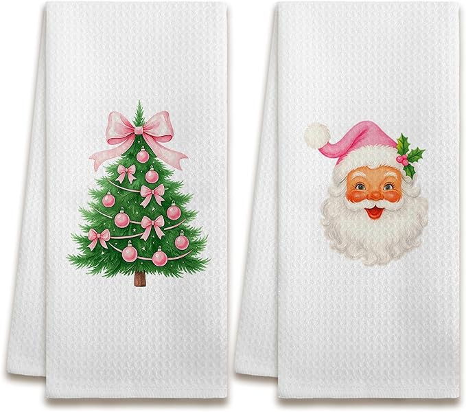 XUISWELL904 Vintage Pink Christmas Tree Santa Clause Coquette Kitchen Dish Tea Hand Towels Decor ... | Amazon (US)