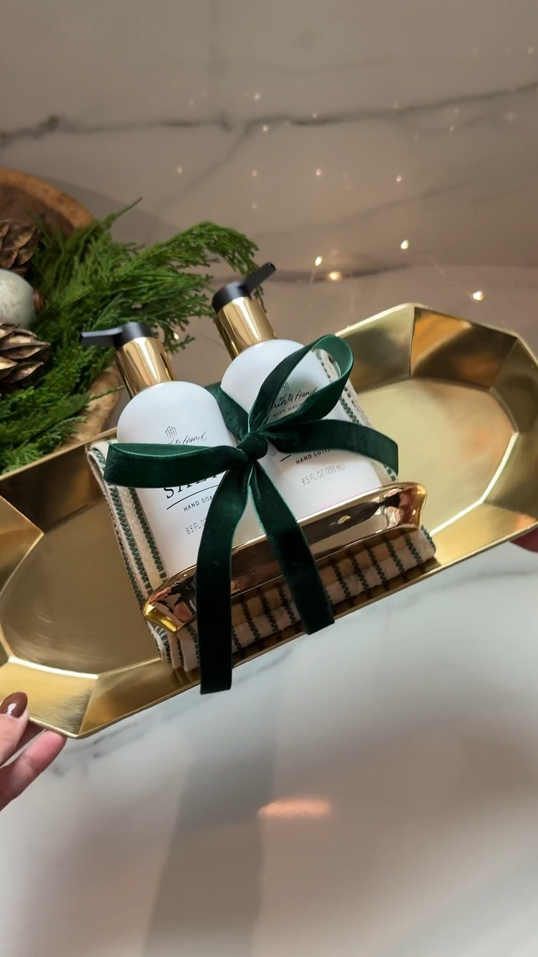 A little curated magic 🤍✨ I put together the sweetest gift idea — a chic gold tray, a cozy kitchen towel, and my favorite hand soap + lotion set. Simple, thoughtful, and so elevated… the kind of gift anyone would love to unwrap.

#LTKHoliday #LTKSeasonal #LTKHome