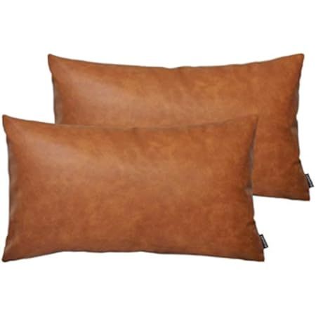 SEEKSEE Faux Leather Lumbar Pillow Cover 12x20 inch, Modern Country Style Decorative Lumbar Pillo... | Amazon (US)