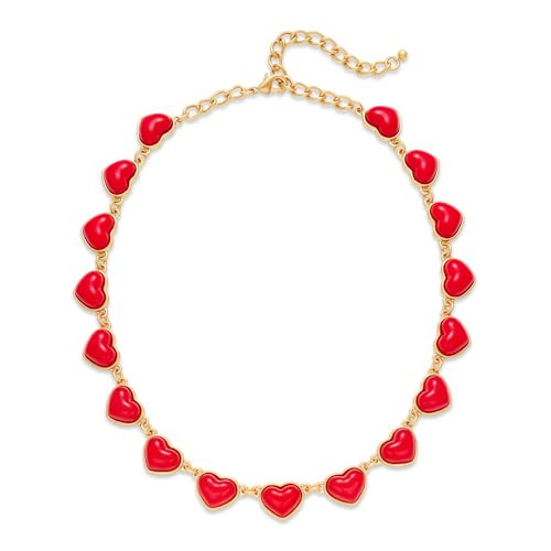 HolidayQbee Heart Necklace For Women With Red Heart Charm - Gold Choker Toggle Necklace For Valentine's Day, Fashion, Wedding & Gifts | Amazon (US)