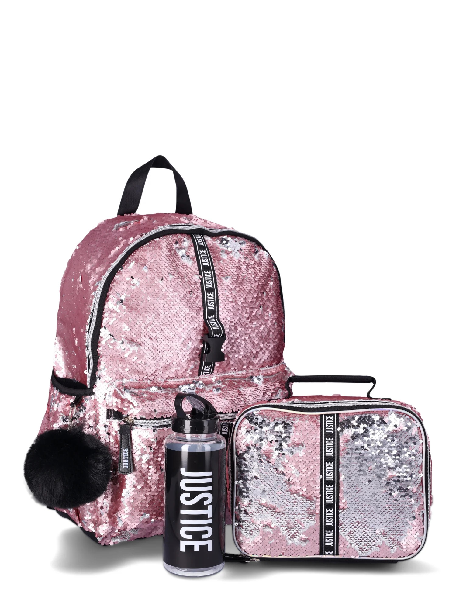 Justice Kids’ Backpack Set with Lunch Bag, 4-Piece, Pink Sequins | Walmart (US)