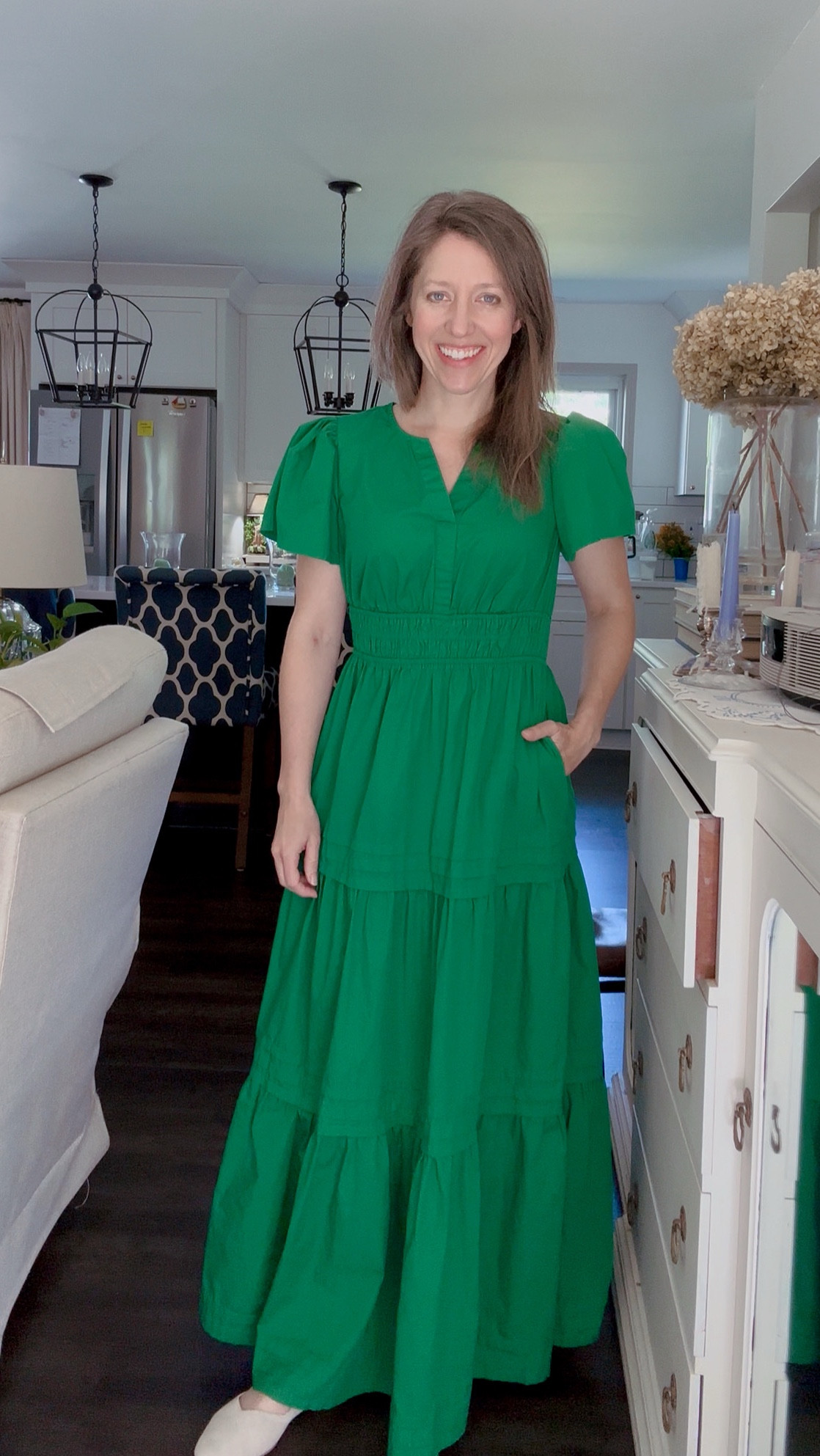 Crown & Ivy Dress Review 

Size down (I’m wearing an XS) 
Love the maxi length (I’m 5’2”/5’3”)
Has pockets 😀 

It’s so beautiful on and in person! And extremely comfortable! 

Comes in a few prints and colors 

#LTKOver40 #LTKWorkwear #LTKWedding